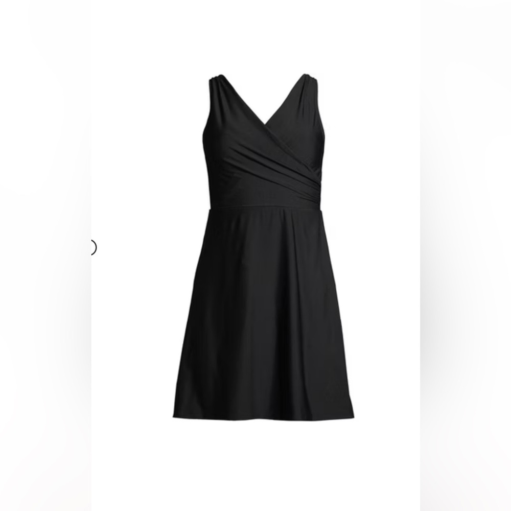 NWOT lands end black wrap style swim dress - 8